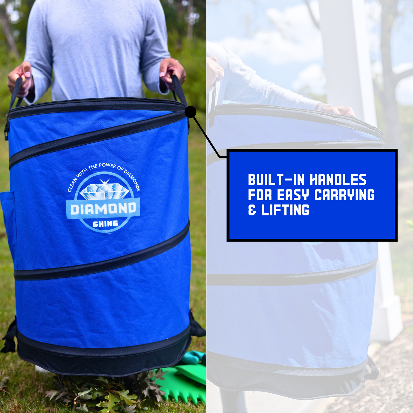 Diamond Shine 47-Gallon Collapsible Garden Bag – Heavy-Duty Reusable Yard Waste Container