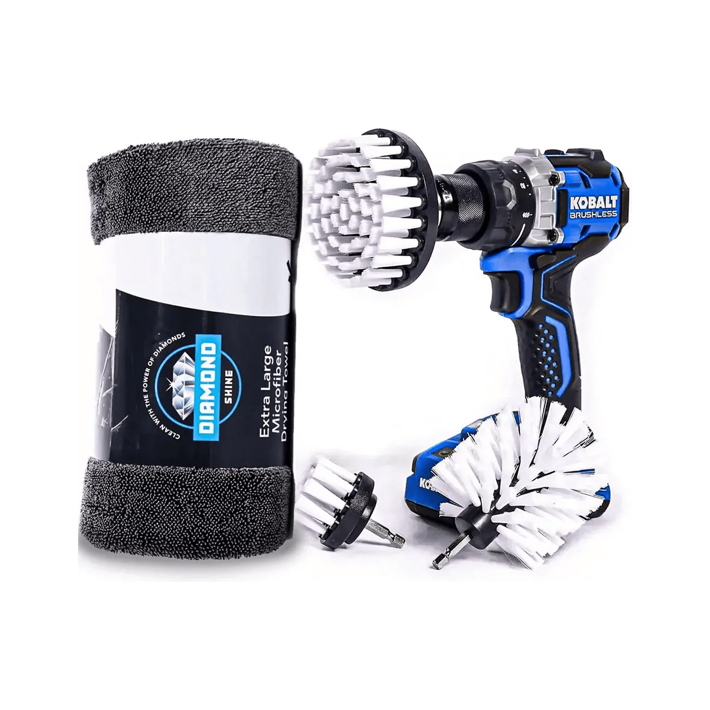 Diamond Shine Car Detailing Drill Brush & Microfiber Towel Set - Professional Grade Combo