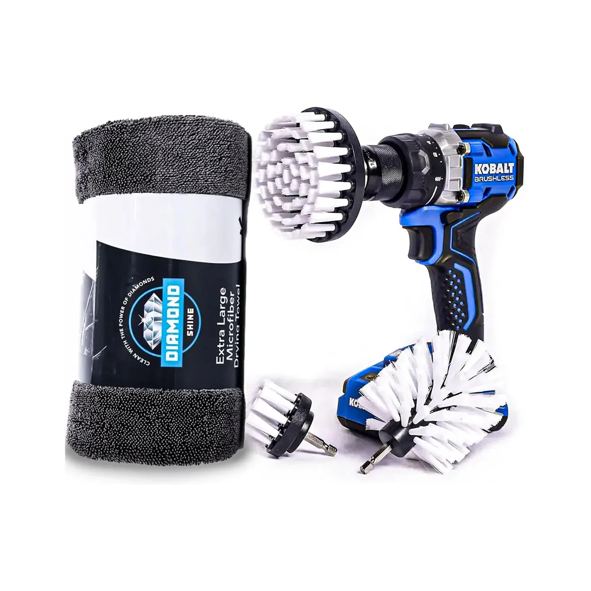 Diamond Shine Car Detailing Drill Brush & Microfiber Towel Set - Professional Grade Combo
