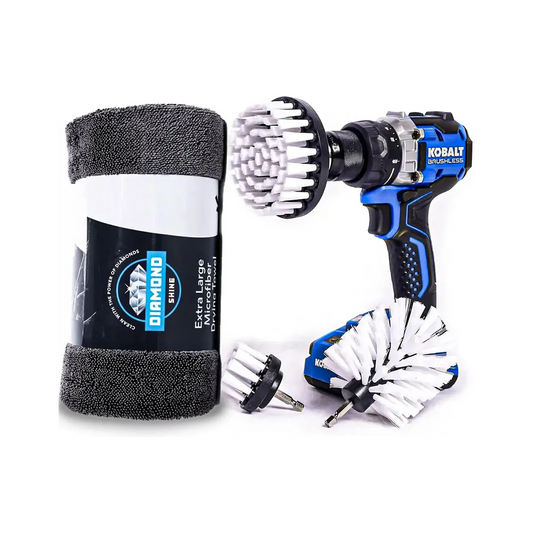 Diamond Shine Car Detailing Drill Brush & Microfiber Towel Set - Professional Grade Combo