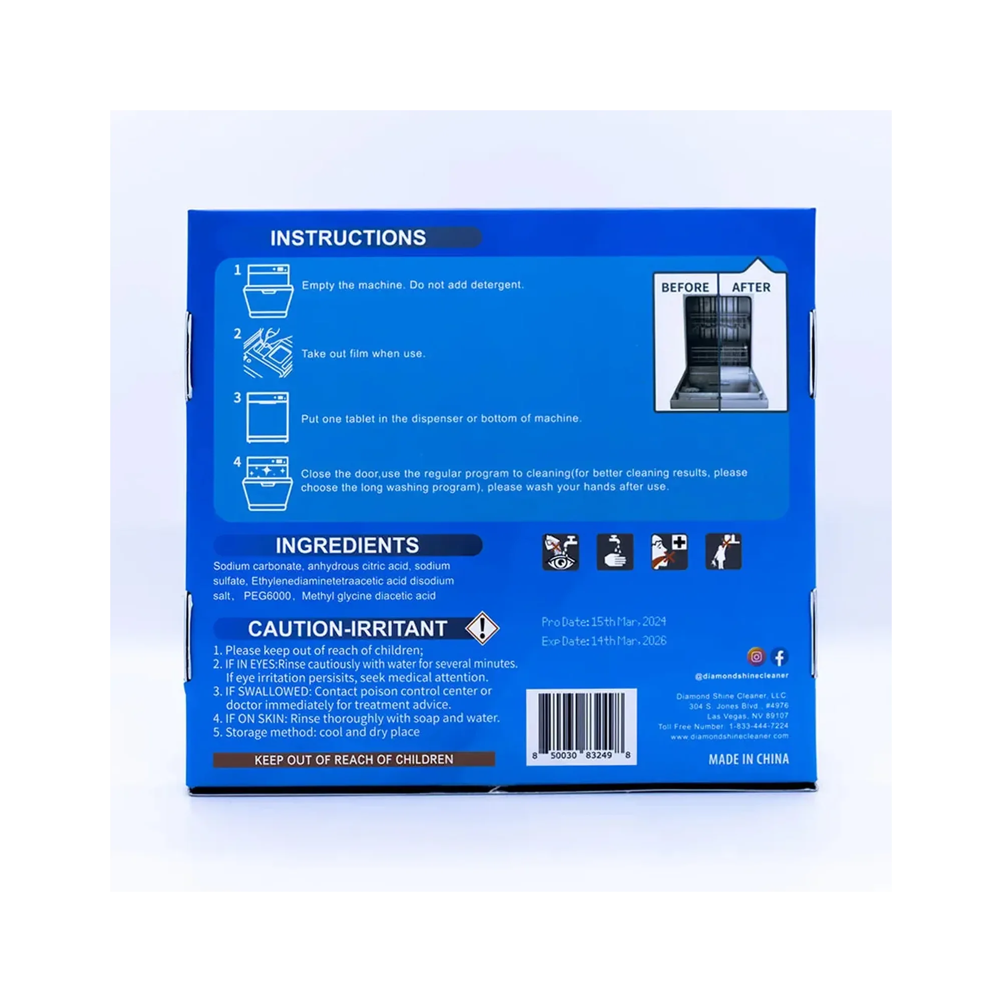 Diamond Shine Dishwasher Cleaner Tablets – 24 Count (1 Year Supply) – Deep Cleaning & Deodorizing Formula – Removes Limescale, Grease & Odors – Septic Safe & Compatible with All Dishwashers