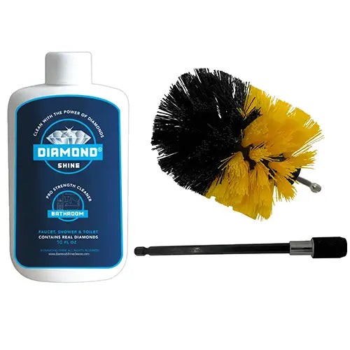 drill brush scrubber with extension and hard water stain cleaner