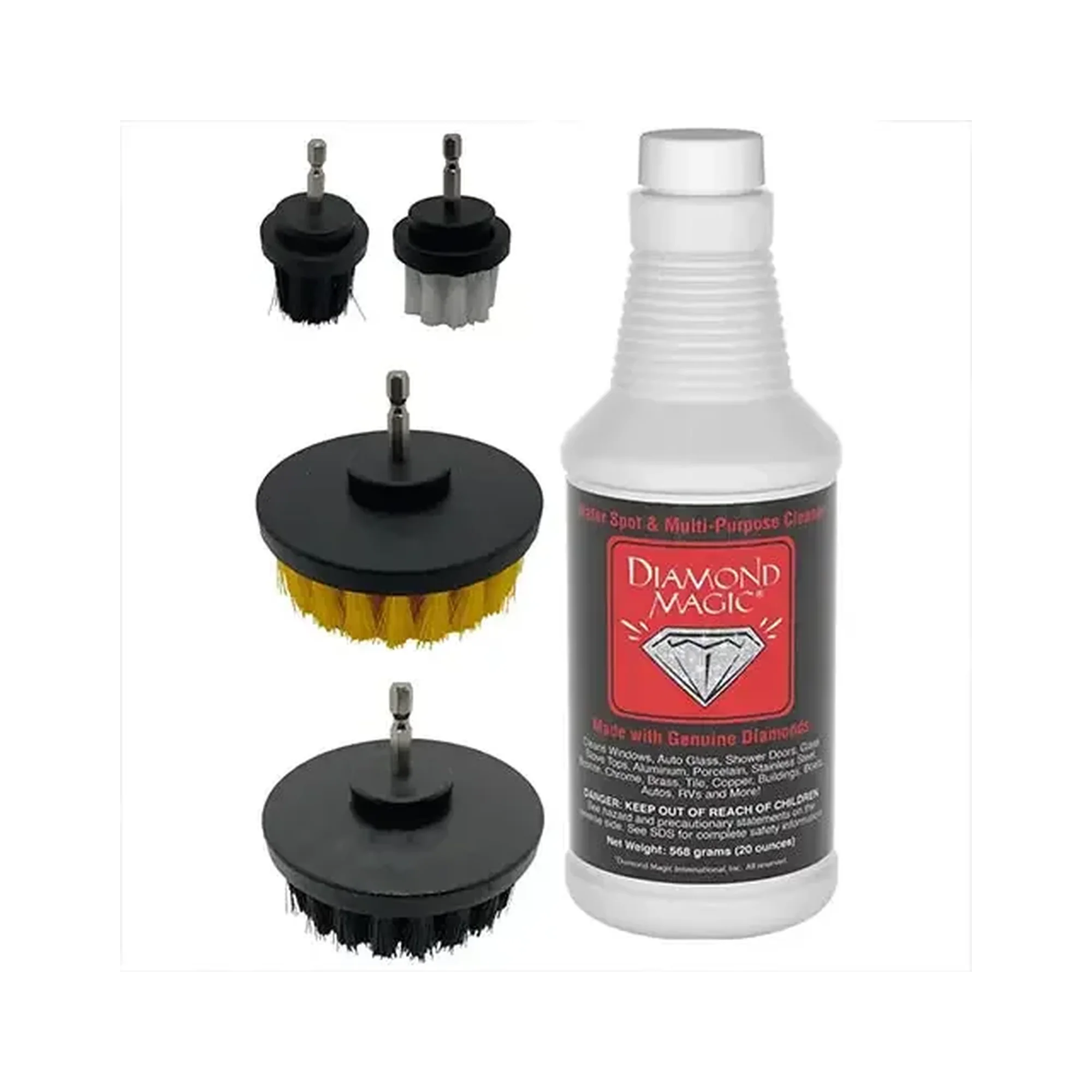 Diamond Magic 20oz & 4-Piece Drill Brush Set - Calcium, Limescale, Rust
