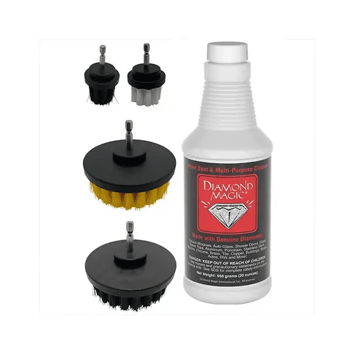 Diamond Magic 20oz & 4-Piece Drill Brush Set - Calcium, Limescale, Rust