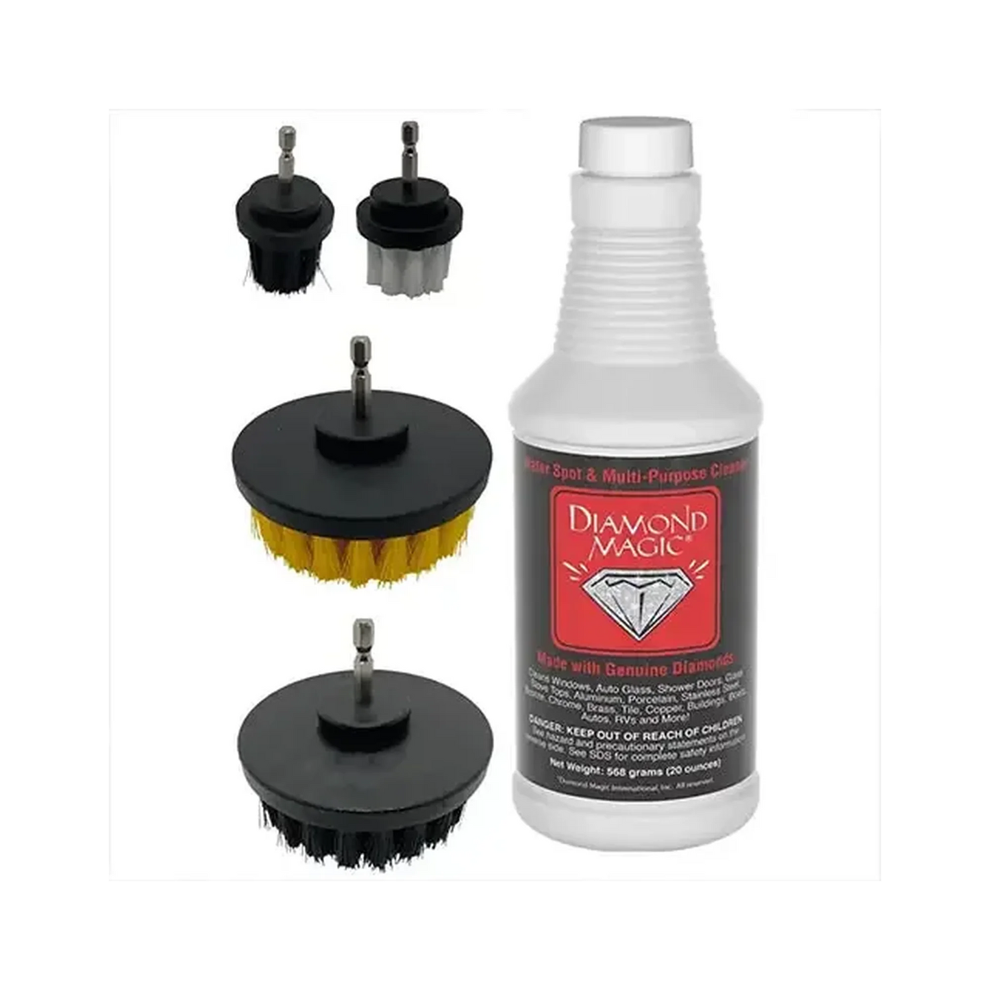 Diamond Magic 20oz & 4-Piece Drill Brush Set - Calcium, Limescale, Rust