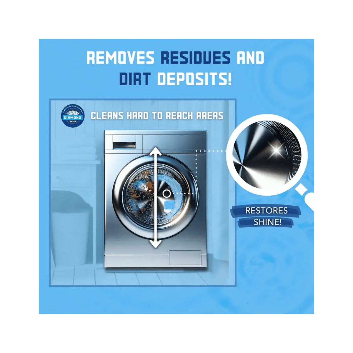 Diamond Shine Washing Machine Cleaner & Descaler Tablets – 24 Count (1 Year Supply) – Deep Cleaning & Deodorizing Formula – Removes Odor, Limescale & Residue – Compatible with All Washing Machines, Septic Safe