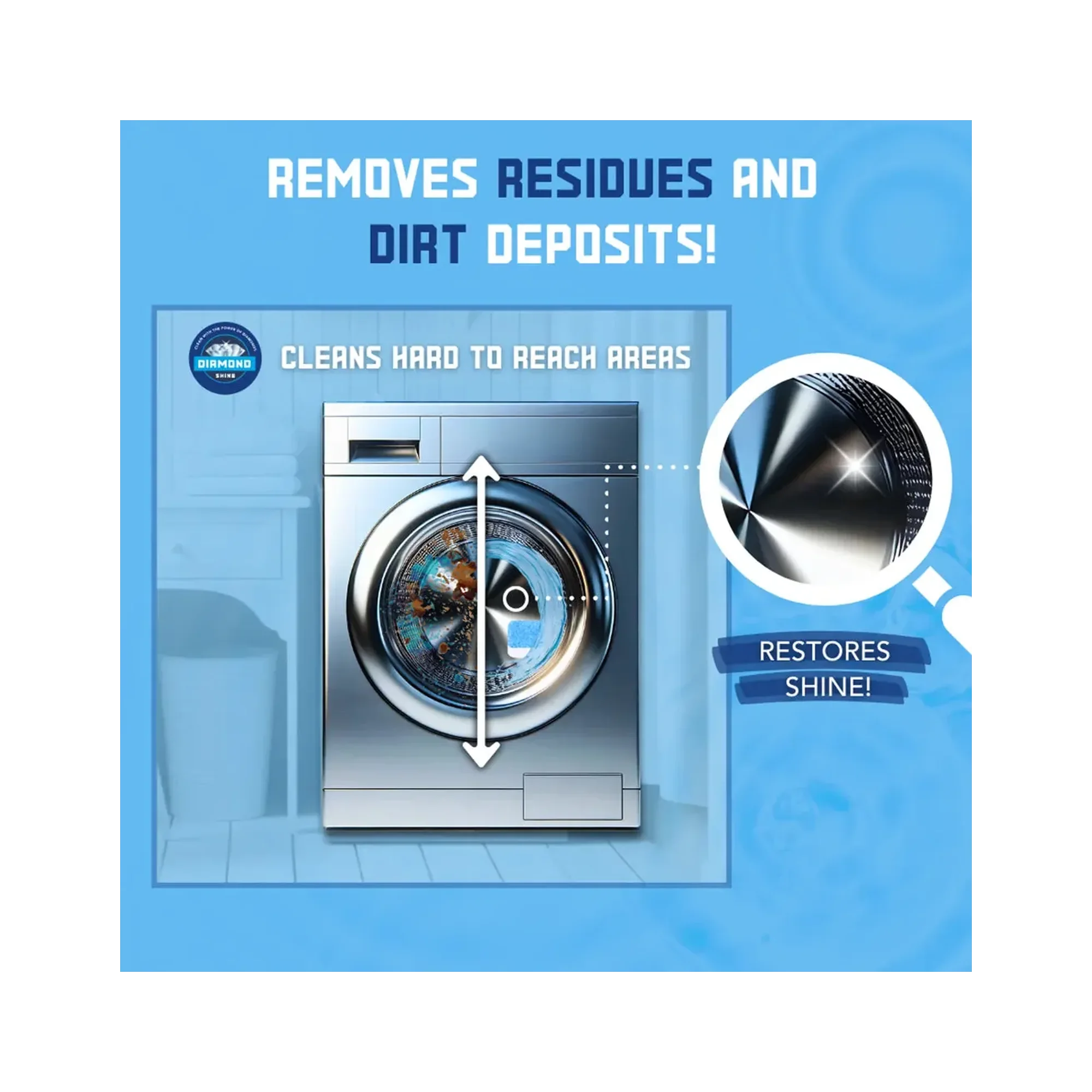 Diamond Shine Washing Machine Cleaner & Descaler Tablets – 24 Count (1 Year Supply) – Deep Cleaning & Deodorizing Formula – Removes Odor, Limescale & Residue – Compatible with All Washing Machines, Septic Safe