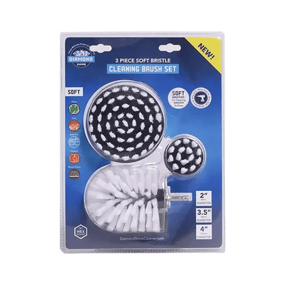 Diamond Shine Drill Brush Set – 3-Pack Soft Bristle Power Scrubber Attachments for Scratch-Free Cleaning