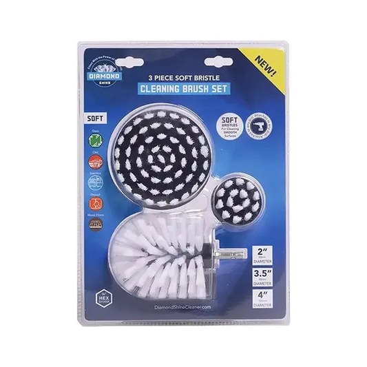 Diamond Shine Drill Brush Set – 3-Pack Soft Bristle Power Scrubber Attachments for Scratch-Free Cleaning