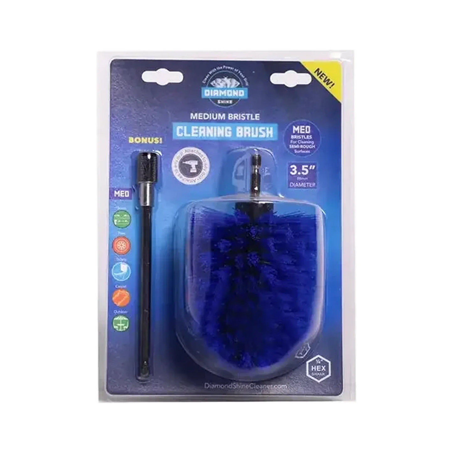 Diamond Shine 3.5" Corner Drill Brush & 6" Extension - Medium Bristle