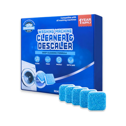 Diamond Shine Washing Machine Cleaner & Descaler Tablets – 24 Count (1 Year Supply) – Deep Cleaning & Deodorizing Formula – Removes Odor, Limescale & Residue – Compatible with All Washing Machines, Septic Safe