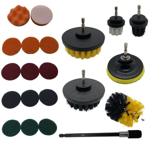 Diamond Shine 21 Piece Drill Brush Attachment Set - Power Scrub Brushes, Scouring Pads, Sponges, Drill Extension - Ideal for Household Cleaning - Heavy Duty, Versatile, Fits Standard Drills